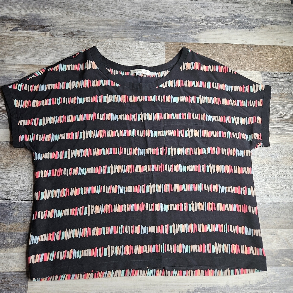 See By Chloe Silk Blouse Women's Size 10 Short Sleeve Pocket